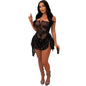 CM.YAYA Women Strapless V-neck Fashion Sequined Sexy Dress Mesh See Through 2024 Summer Night Club Evening Party Mini Dresses