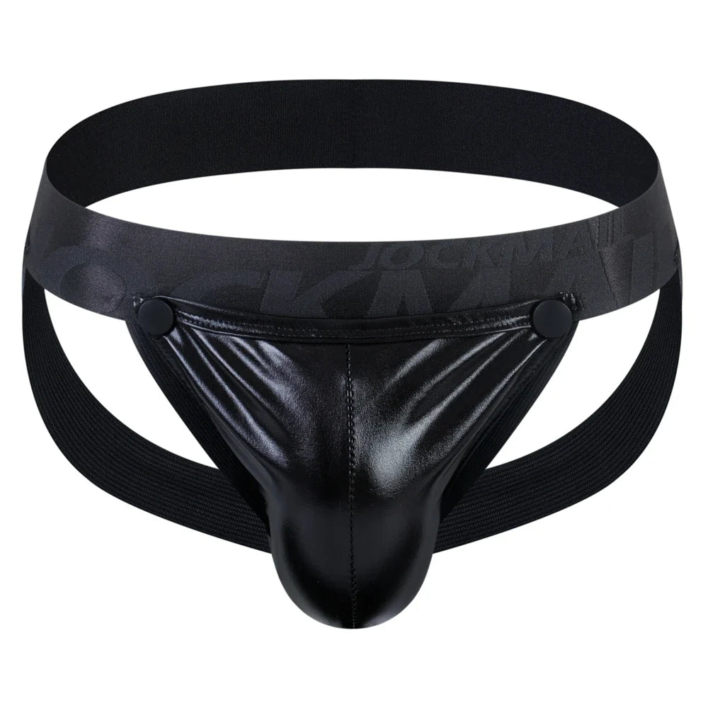 Men's Jockstraps Underwear Jock with Removable Codpiece 'Big Bulge' PU Men Sexy G String Thong Penis Pouch Strap Harness