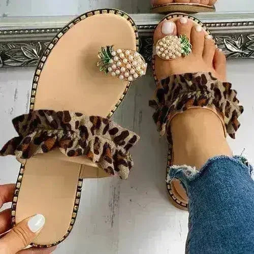 Pineapple Pearl Beach Slides Flat Toe Casual Womens Slippers