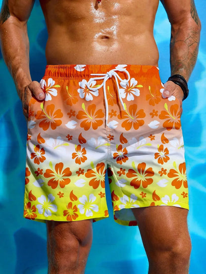Men's High-Tech 3D Printed Aloha Shorts - Realistic Jungle Foliage & Exotic Hibiscus Designs for Poolside & Streetwear