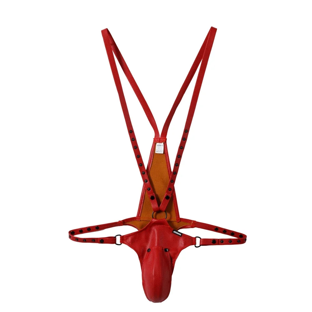 Men's Jockstrap Underwear Sexy Lingerie Harness Chest Bodysuit One-piece Jock with Removable Codpiece Big Bulge Adjustable Size.