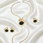 Elegant French Spiral Black Resin Stone /Imitation Baroque Pearl Jewelry Set Women Herringbone Chain Necklace Earrings Ring