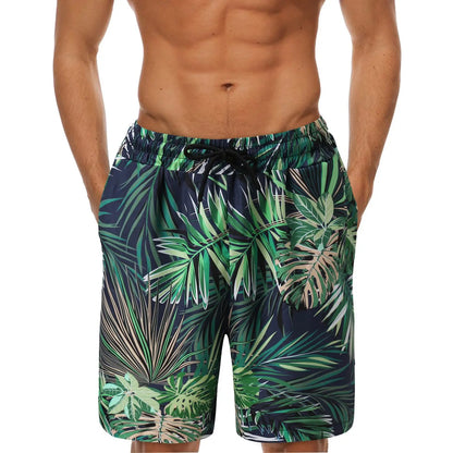 Men's Leaf Printed Pattern Fashion Shorts Boys Summer Cool Hawaii 3D Printed Casual Swim Trunks Drawstring Surfboard Shorts