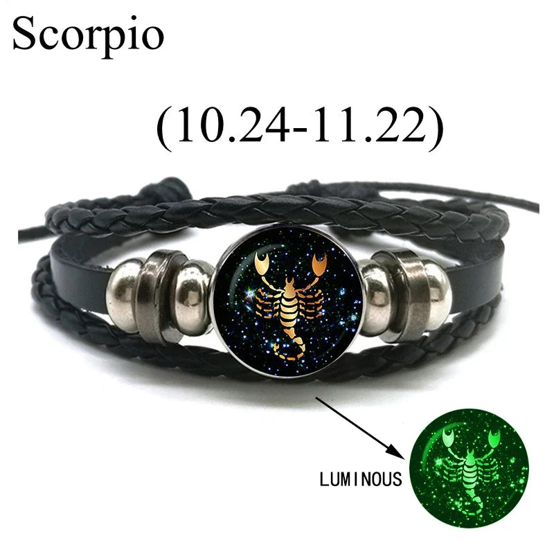 12 Zodiac Signs Leather Bracelet for Men Women Virgo Libra Scorpio Aries Taurus  Braided Rope Bracelets Birthday Gift Wholesale