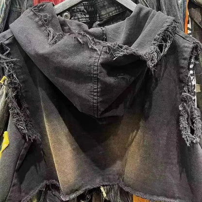 Retro Washed Hooded Denim Vest