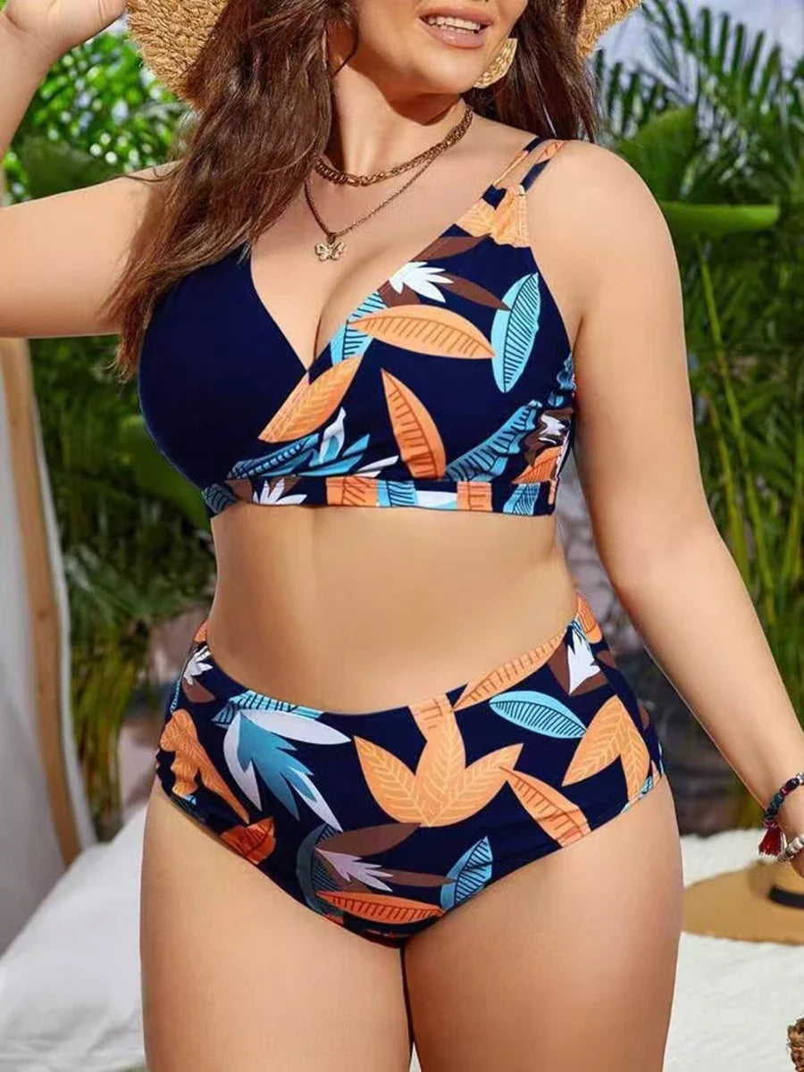 Plus Size High Waist Printed Bikini 4XL