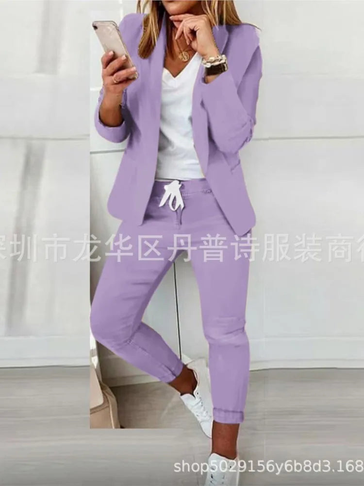 2 Piece Women's Autumn Winter Suit Fashion Slim Fit Lace-Up Small Feet