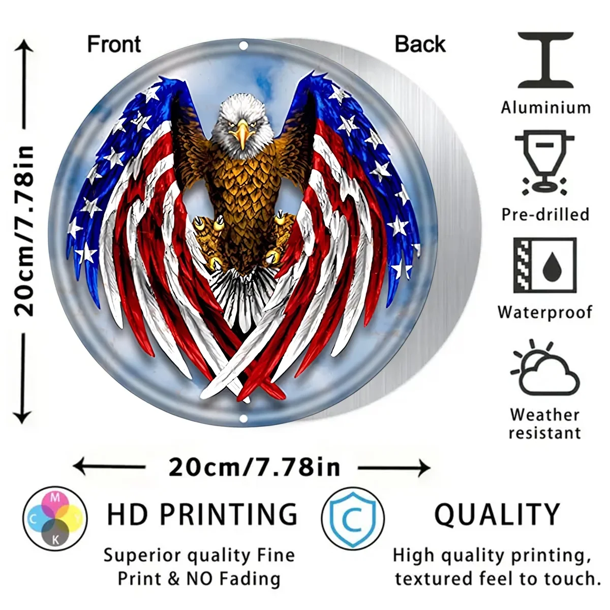 Round Metal Tin Sign Rustic Wall Decor,Patriotic American Flag Eagle,Suitable for Home and Kitchen Bar Cafe Garage Wall Decor