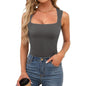 Sexy Slimming T-Shirts for Women Fashion Square Neck Sleeveless Tops Harajuku Tanks Woman Clothes Casual Top Tees Streetwear