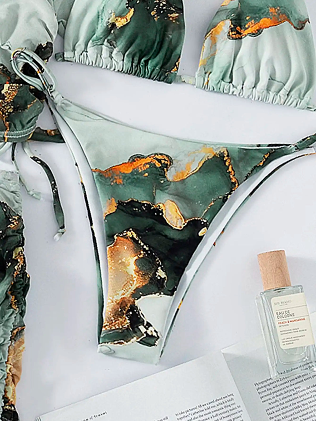 Marble Print 4-Piece Halter Bikini Set