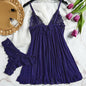 Ultra Sexy Lingerie Women Lace SeeThrough Nightdress Erotic PajamasSolid Soft Slim V Neck Sleepwear Summer Dress & Thong Kit