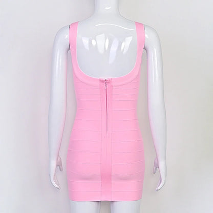 Beaukey New Trendy Pink Ginger Bandage Mini Party Dress Women Quality