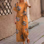 Autumn New Women's Fashion Printed Cotton Linen Plant Flower Three