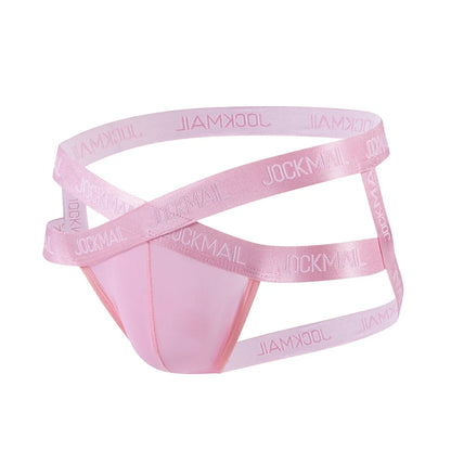 Men Jockstrap Briefs Panties V-shaped Low Waist Sexy Transparent Ice Silk Gay Underwear Sissy Thong Hip Lifting Straps Harness