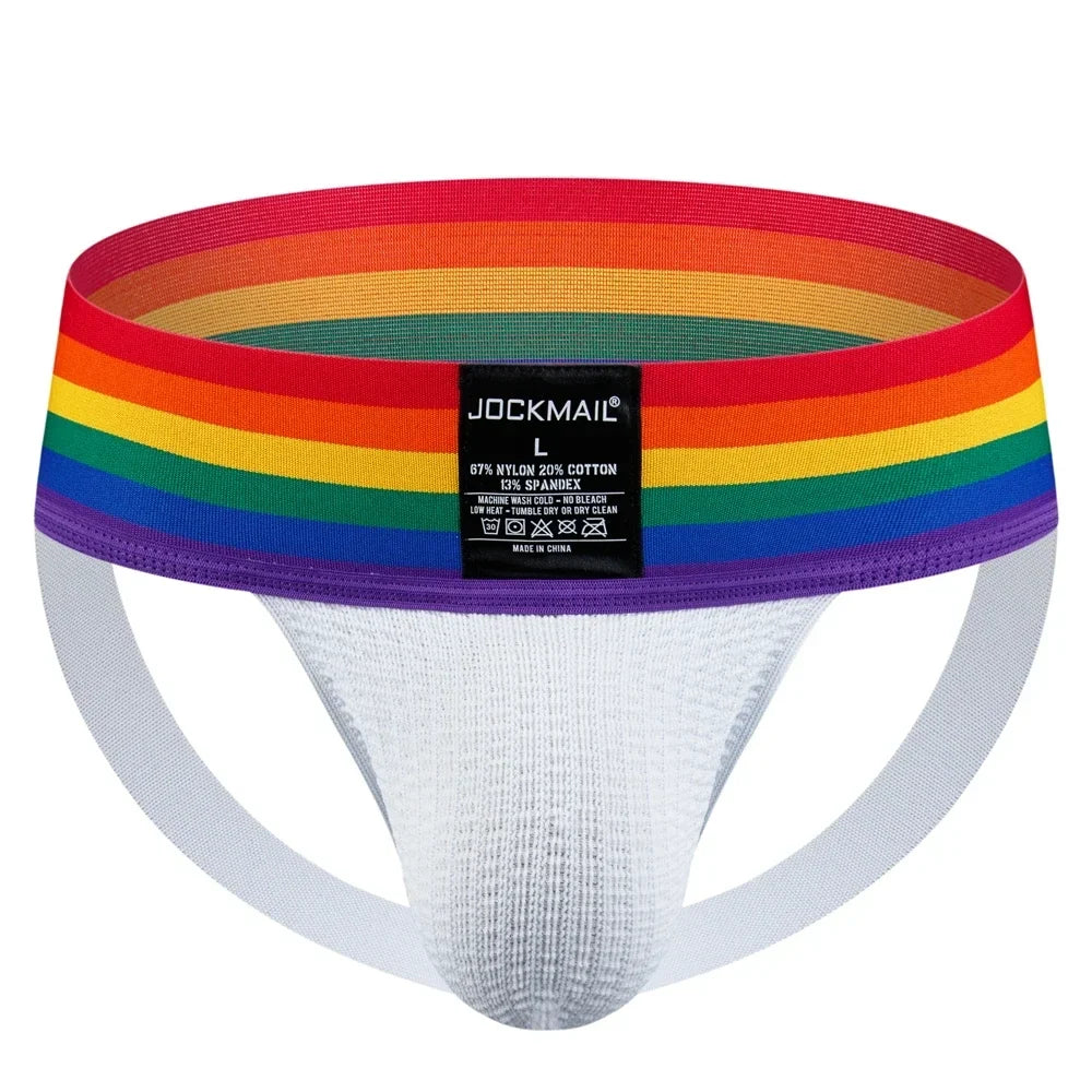 Sexy Men Tanga Jockstrap Slip Homme Bikini Cueca Gay Underwear Underpants Calzoncillos Low-waisted Breathable Rainbow