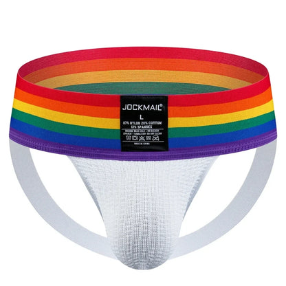 Sexy Men Tanga Jockstrap Slip Homme Bikini Cueca Gay Underwear Underpants Calzoncillos Low-waisted Breathable Rainbow