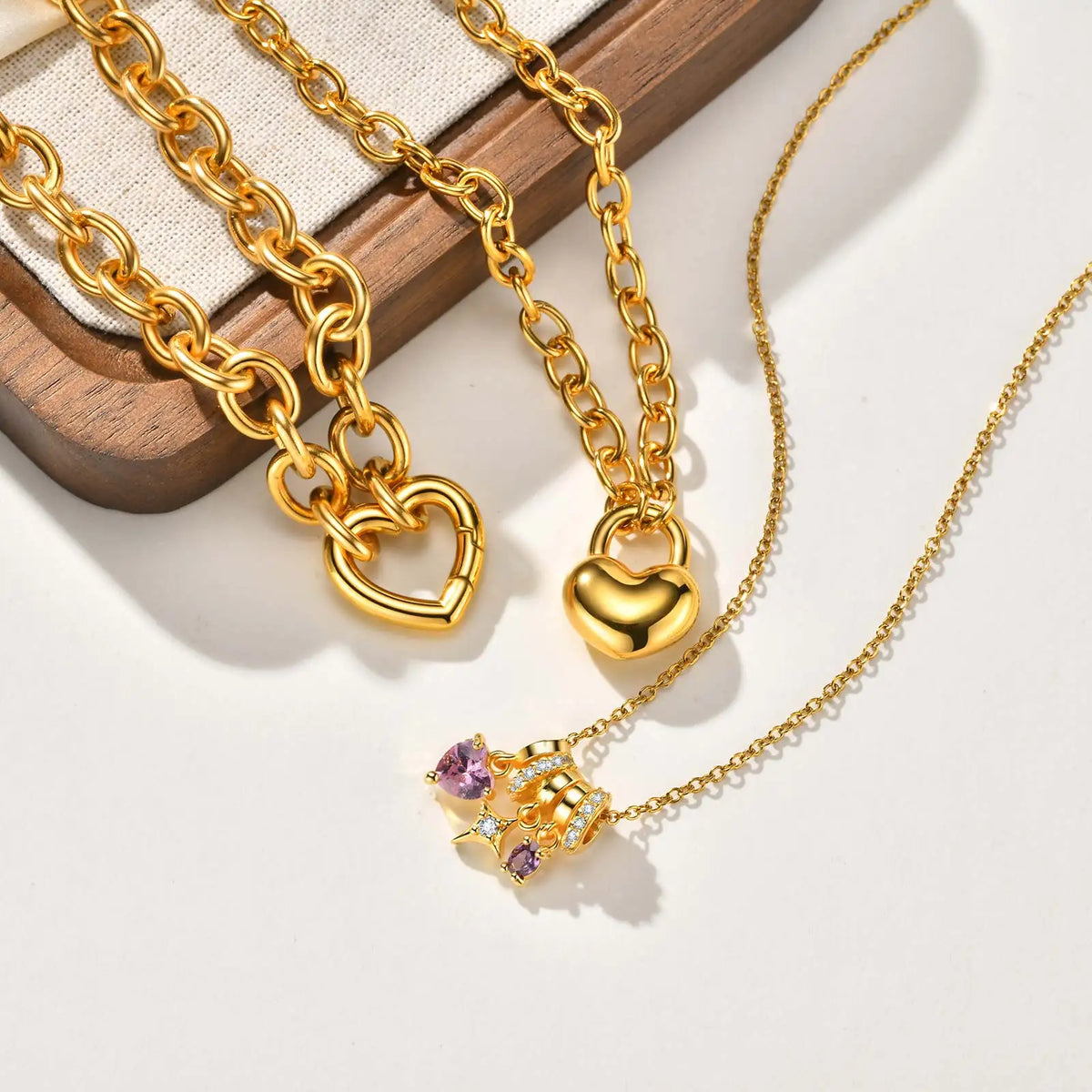 Charms Heart Pendant Necklace for Women, Golden Stainless Steel OT Toggle Necklace, Layered Necklace Stylish Valentine's Gift