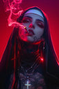 Sexy Tattoo Machine Gun Nun Poster Print Christian Smoking Nun Canvas Painting Living Room Background Wall Home Decoration