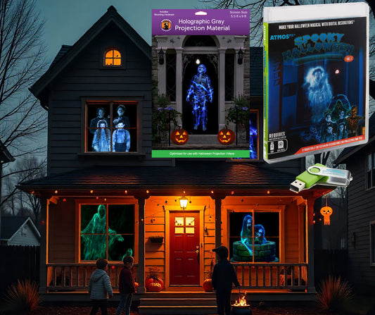 AtmosFX Halloween Digital Decoration USB - Spooky Halloween Hollusion + 5.5 ft x 9 ft Projection Screen