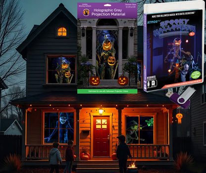AtmosFX Halloween Digital Decoration USB - Spooky Halloween Hollusion Vol. 2 + 5.5 ft x 9 ft Projection Screen