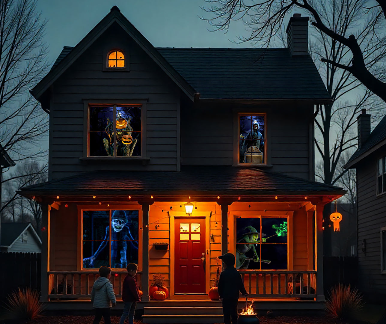 HoliScapes® USB Projector Kit - Spooky Halloween Hollusion Vol. 2 + Projector + 5.5 ft x 9 ft Projection Screen