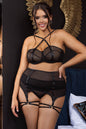 Plus Size Mesh Cage Bra and garter belt Set