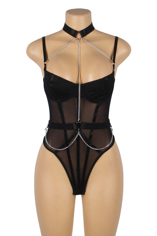 Black Harness Teddy with Chains