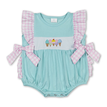 Pink plaid ruffle popsicle baby girls summer romper