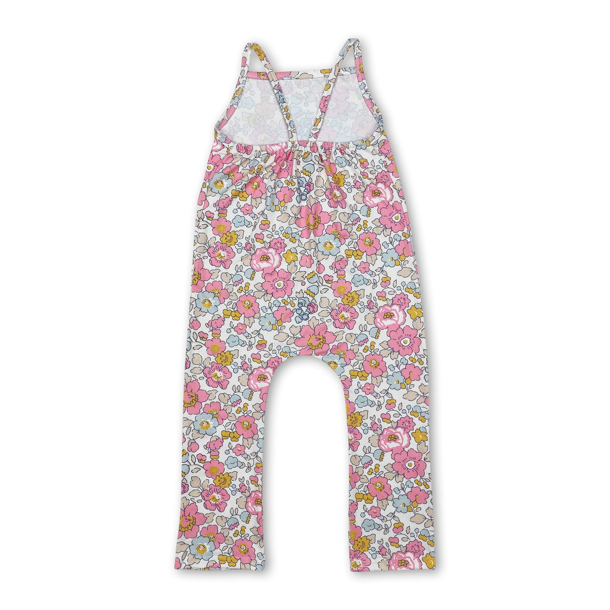 Straps pink yellow floral baby girls jumpsuit