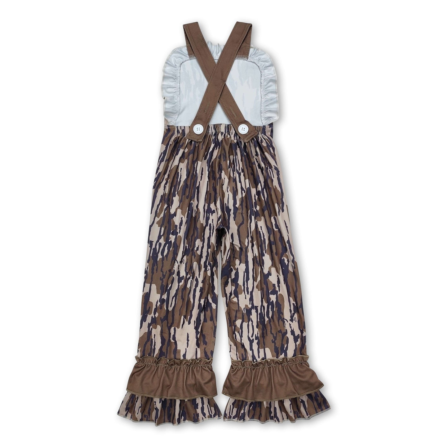 Ruffle straps camo baby girls hunting overalls
