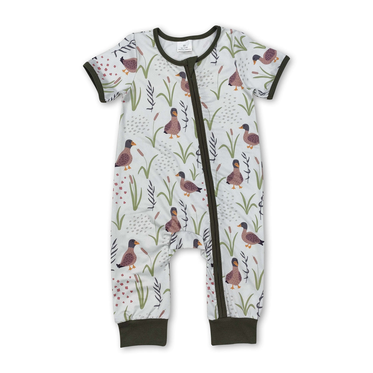 Short sleeves duck grass baby boy zipper romper