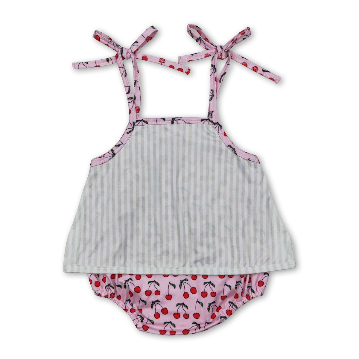 Straps stripe cherry baby girls summer romper