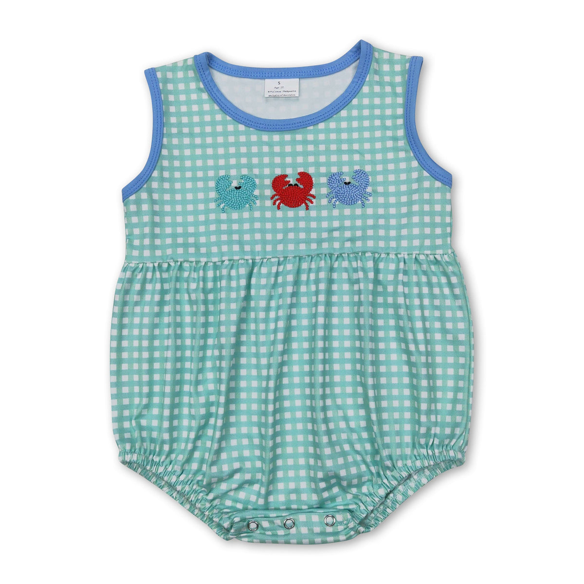 Sleeveless plaid crab baby boys summer romper