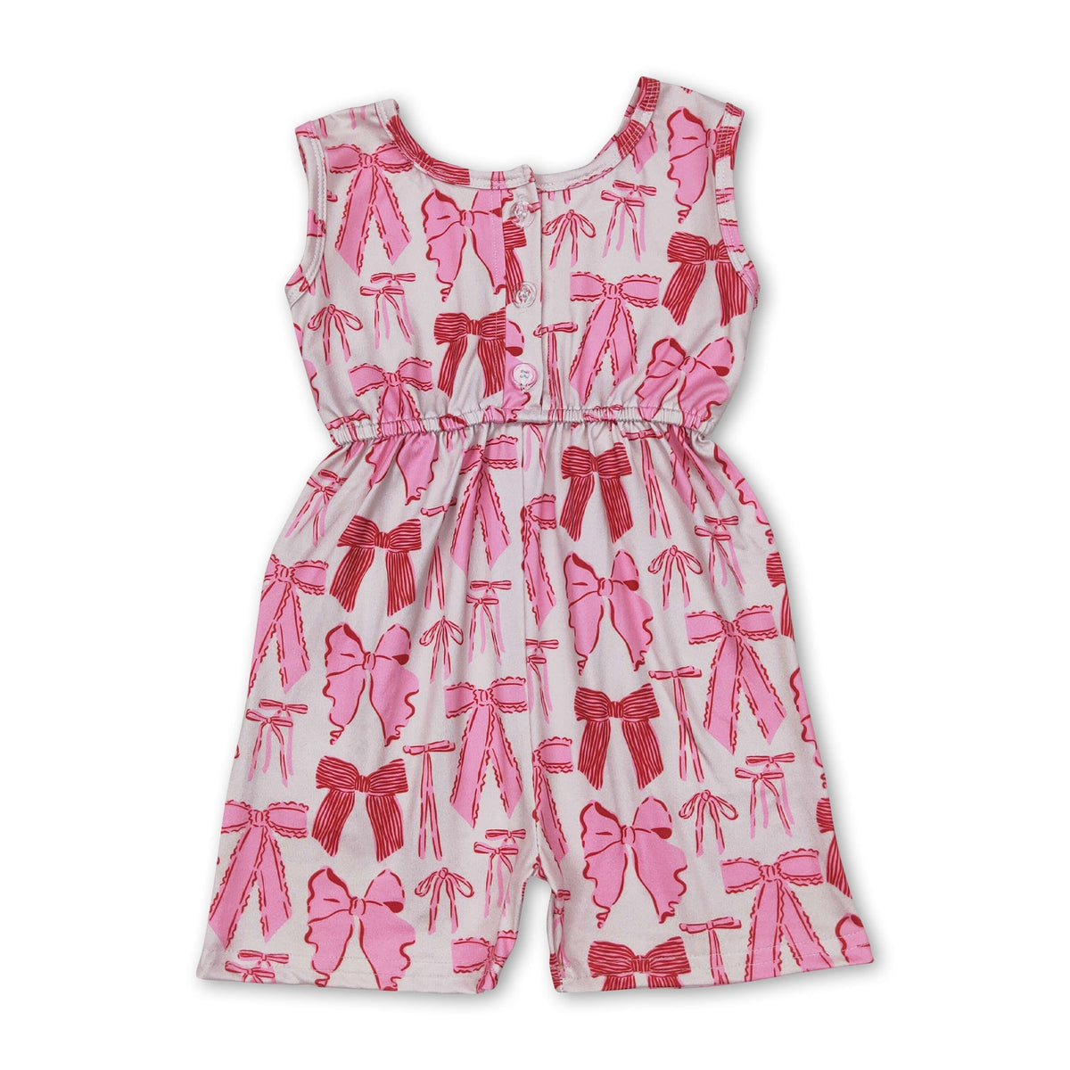 Pink short sleeves bow pocket girls summer jumpsuit