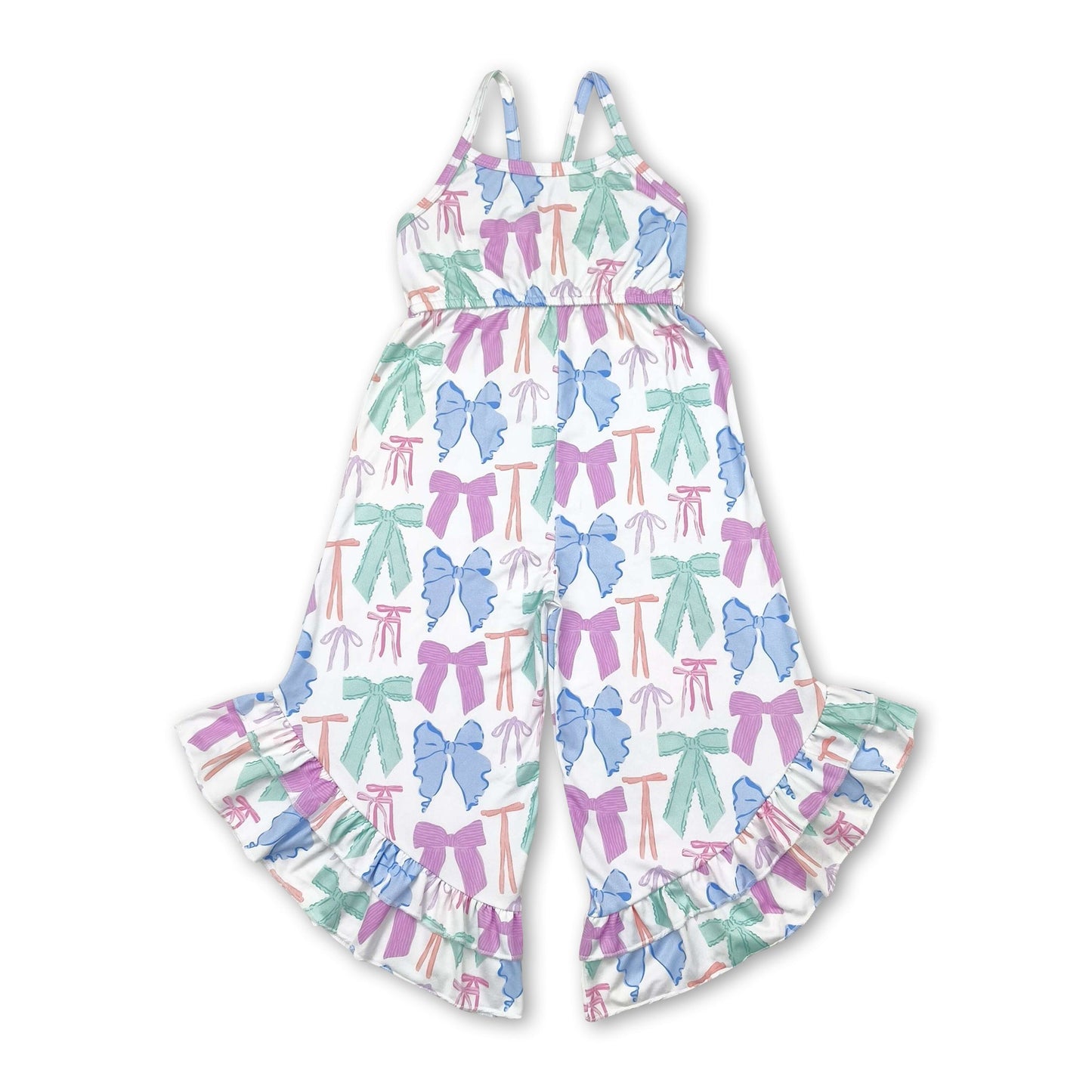 Straps colorful bows ruffle toddler girls jumpsuit