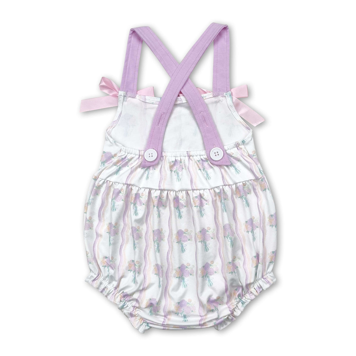 Straps bow stripe floral baby girls summer romper