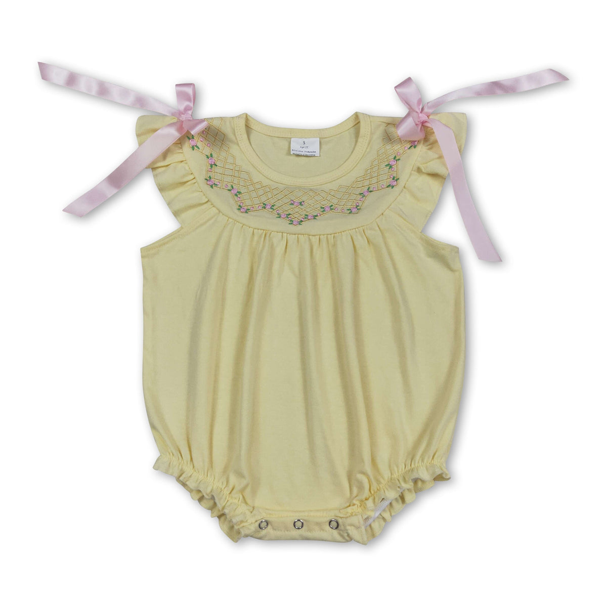 Flutter sleeves yellow floral embroidery baby girls romper