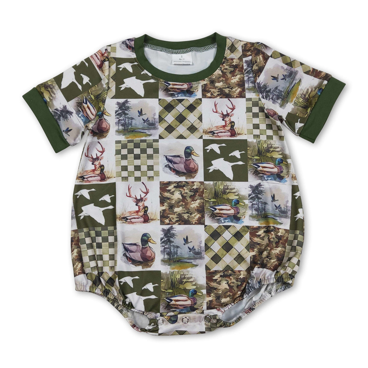 Short sleeves duck plaid patchwork baby boy romper