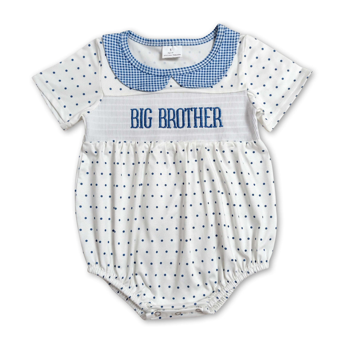 Short sleeves polka dots big brother smocked baby boy romper
