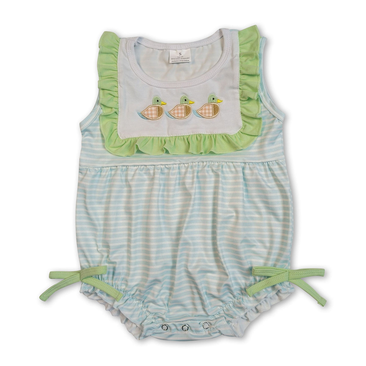 Sleeveless duck embroidery baby girl summer romper