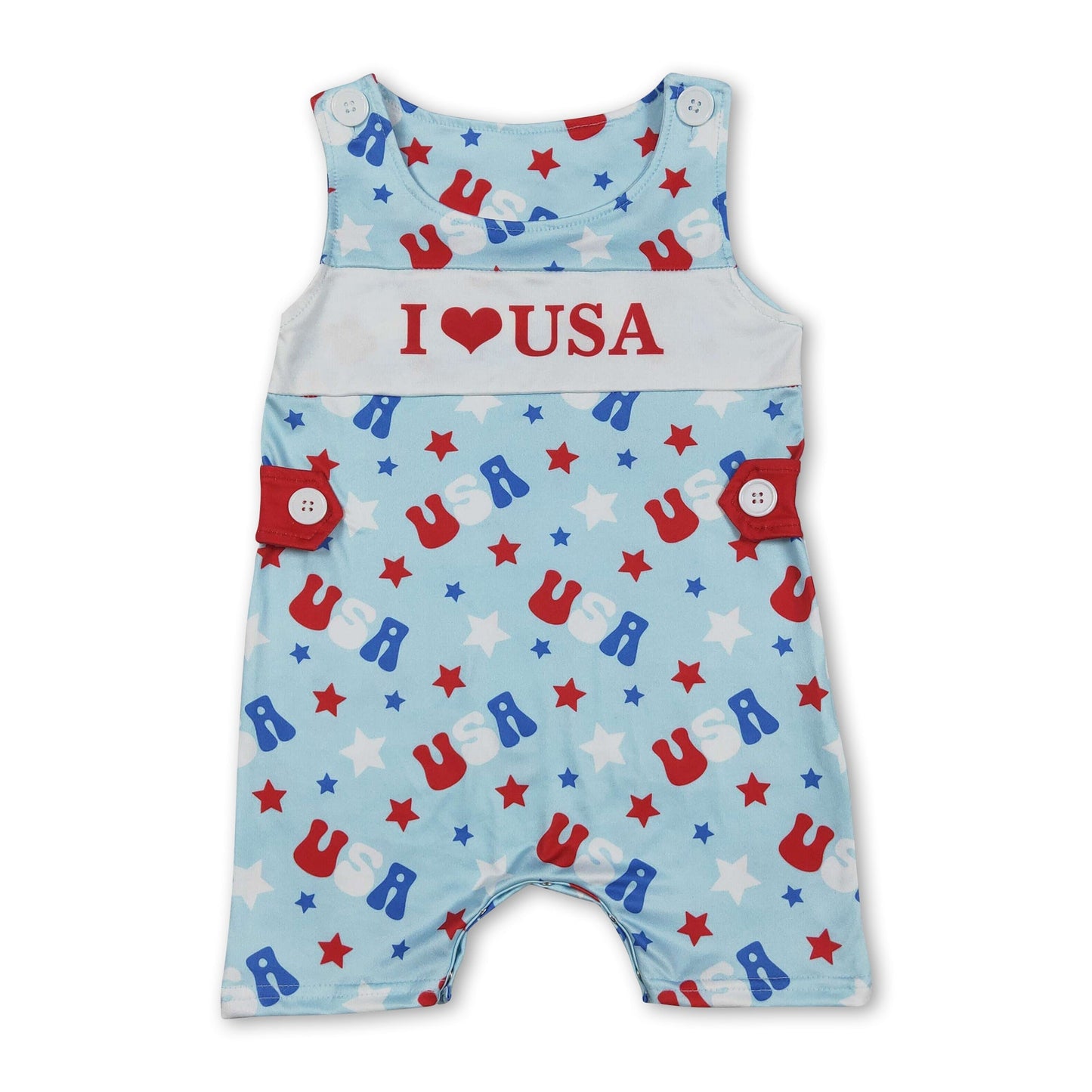 Sleeveless I love USA stars baby boy 4th of july romper