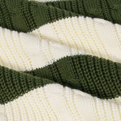 Forest Striped Cable Knit Roll neck Sweater