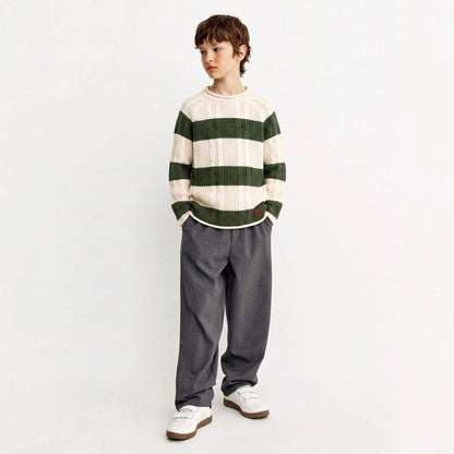Forest Striped Cable Knit Roll neck Sweater