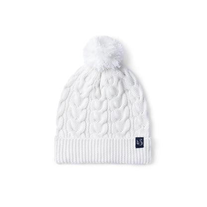 Cable Knit Pom Beanie in White