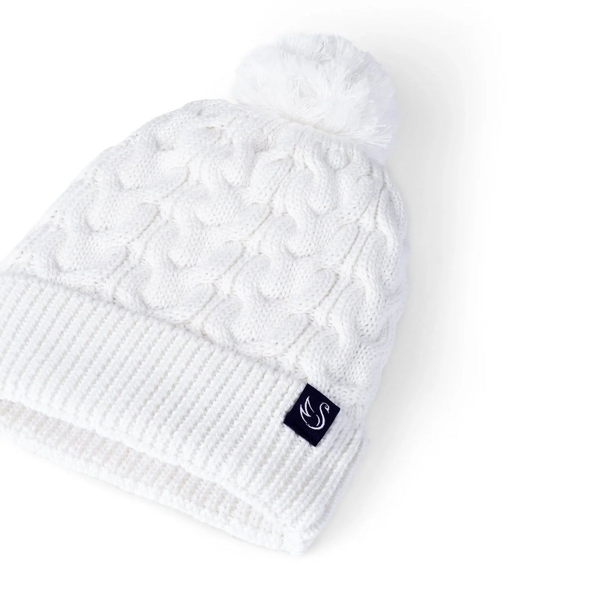 Cable Knit Pom Beanie in White