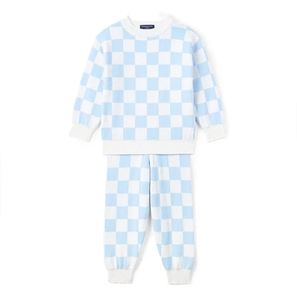 Blue Checker Knit Jogger Pants