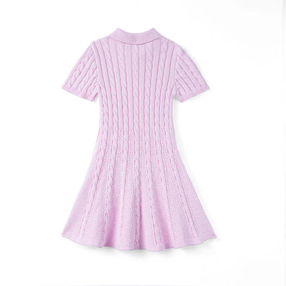 Cable Knit Polo Dress in Lilac