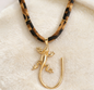 Leopard Print Ribbon Necklace with Sun & Gecko Charms