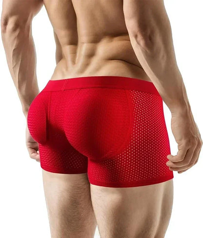 Men's Sexy Ice Mesh Breathable Butt Lift Boxer Briefs Underwear, Comfy Padded Underwear Boxer with Hip Pad Buttocks Boxer Trunk