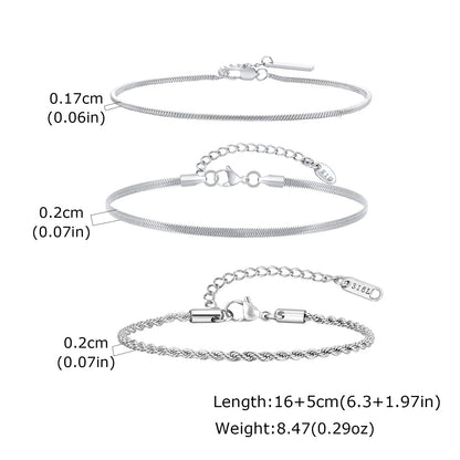 1/2/3pcs Chain Bracelet for, Stainless Steel Twisted Rope Cuban Chain